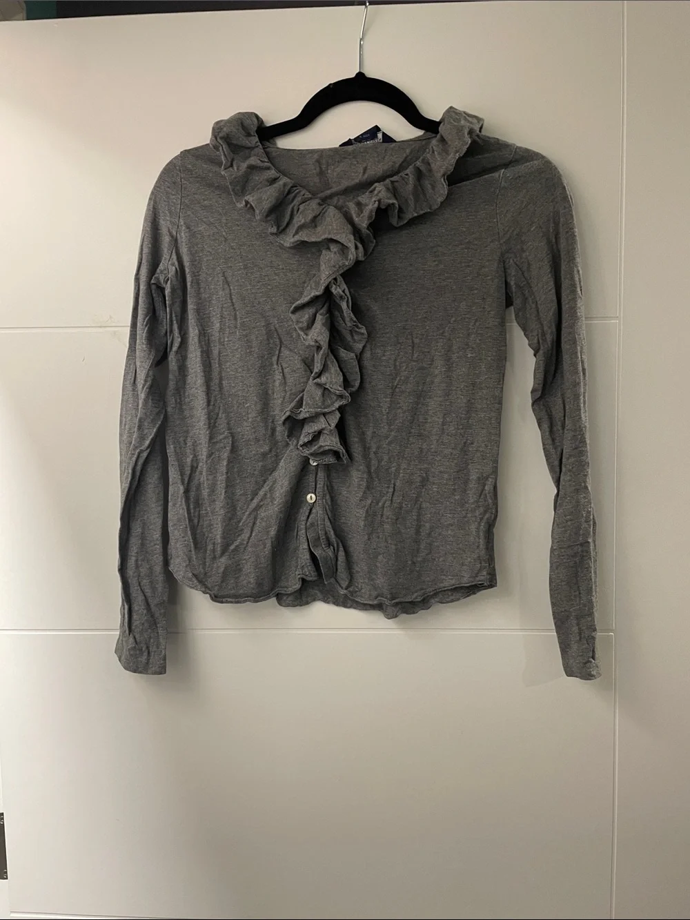 Ralph Lauren Heather Gray Ruffle Front Top Girls